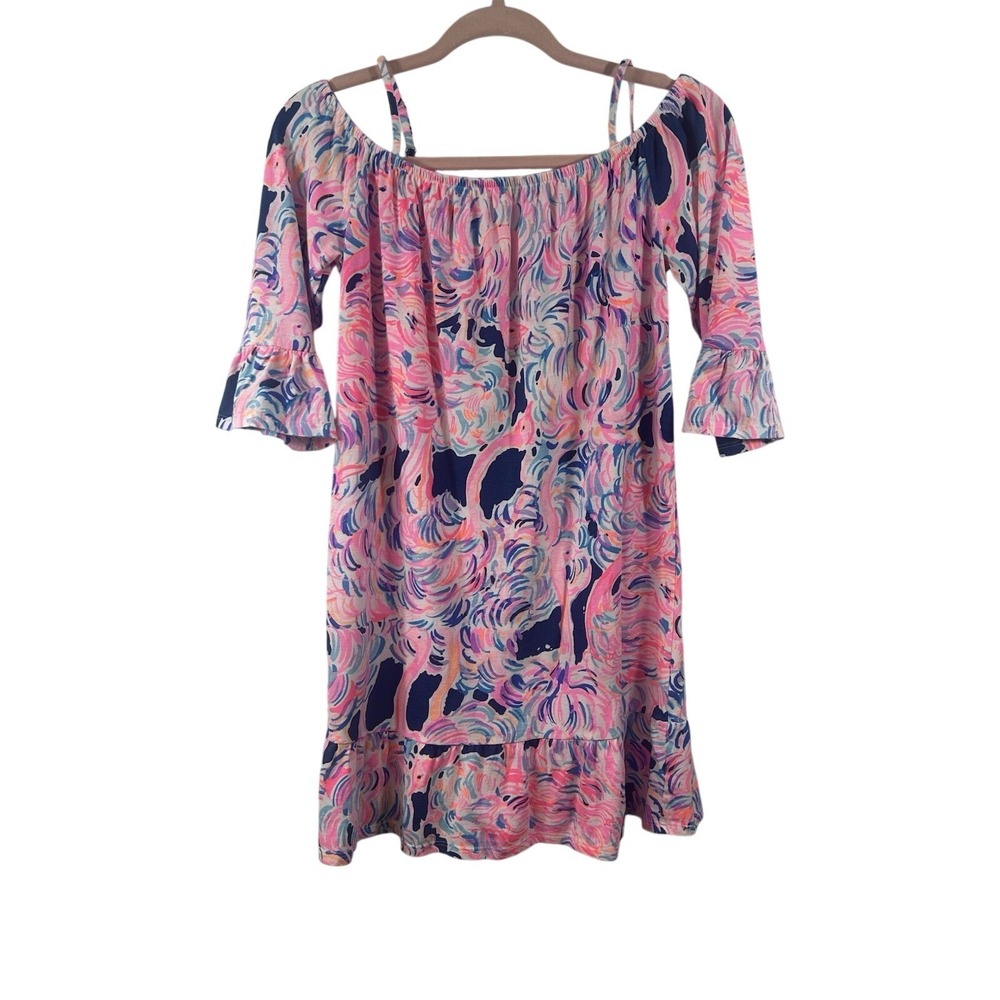 Lilly Pulitzer Kids XL‎ 12-14 Flamingo Print Cold Shoulder Ruffle Dress Cotton